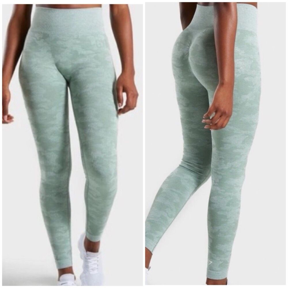 Gymshark Adapt Camo Leggings Womens L Sage Green High Rise Seamless Full Length